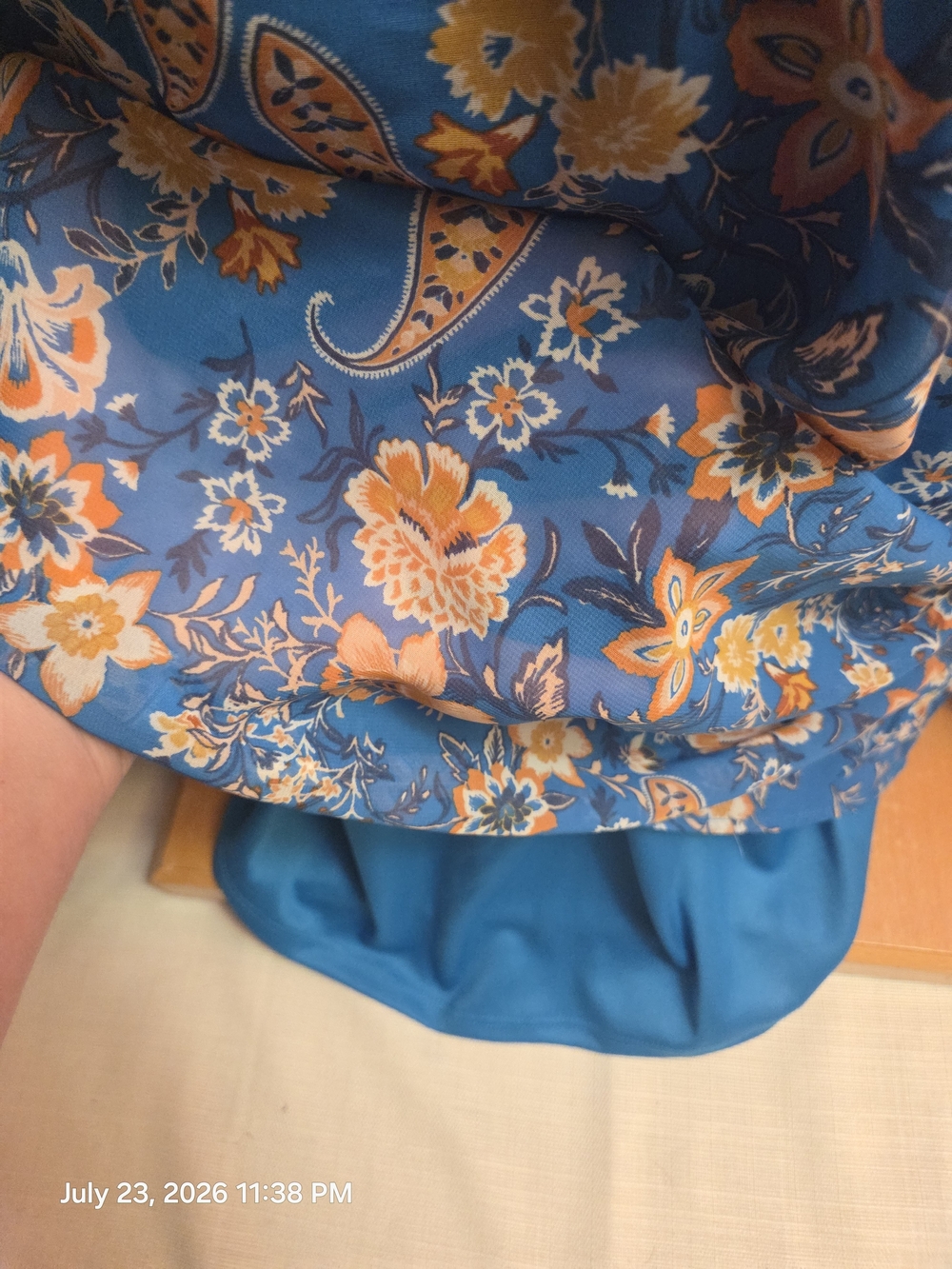 Women’s Blue Floral Paisley Tie-Neck Blouse - Picture 6 of 8